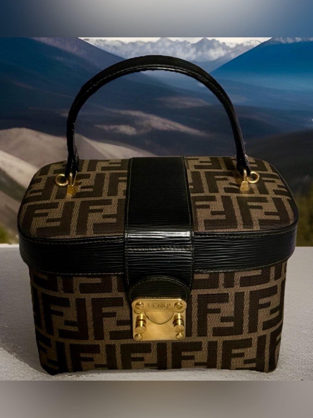 Fendi Zucca Canvas/Leather 2 way Vanity Bag Brown/Black Top Handle COA Dust Bag - Picture 7 of 16